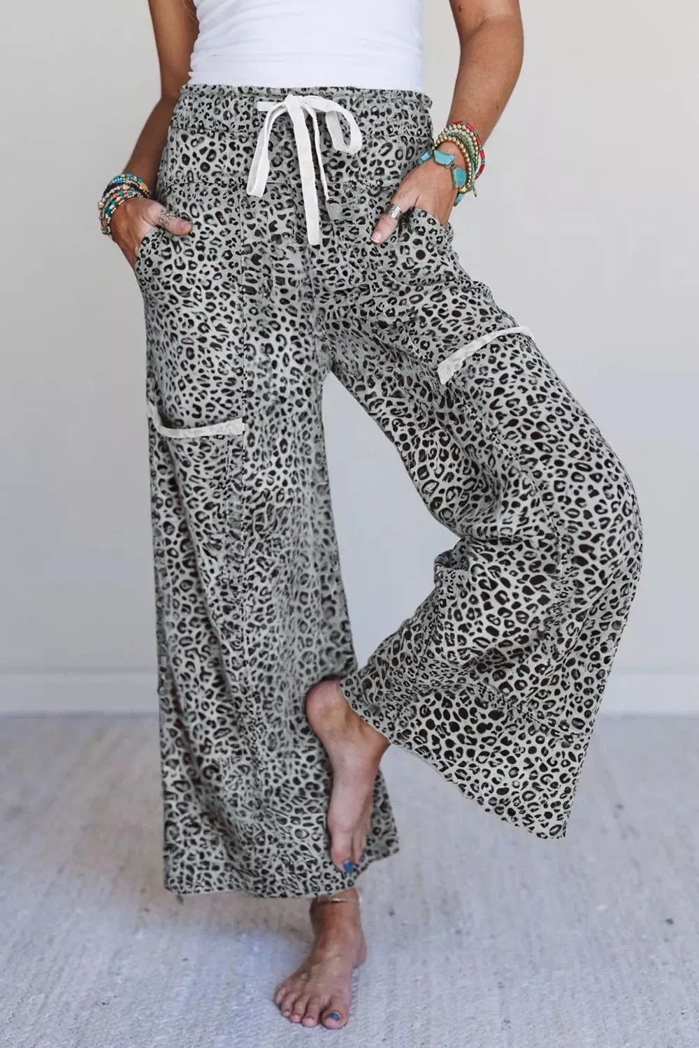 Animal Print Wide Leg Terry Knit Pants sold by Charming Charlie