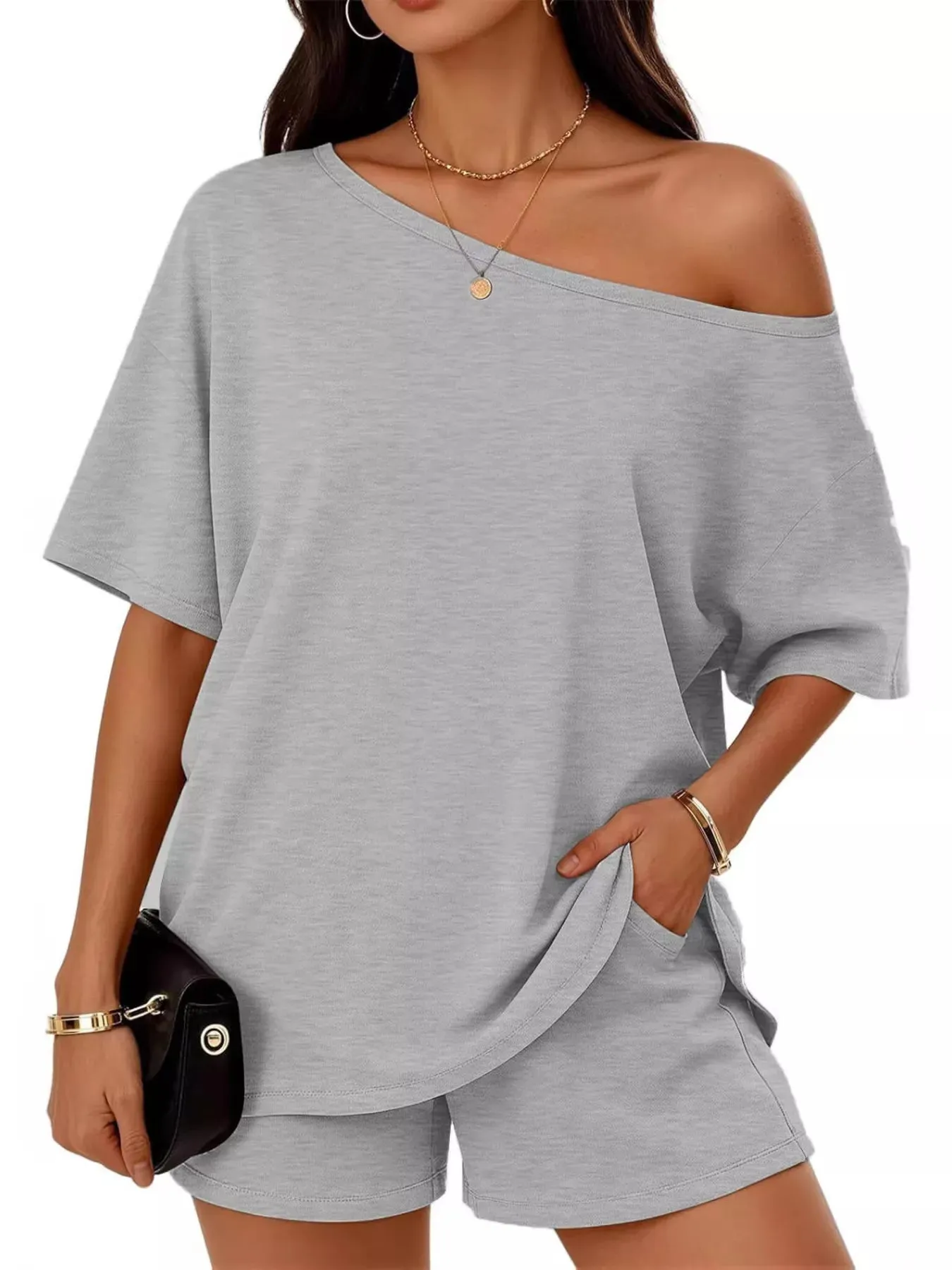 Full Size Boat Neck Tee and Shorts Set Plus Size sold by Charming Charlie