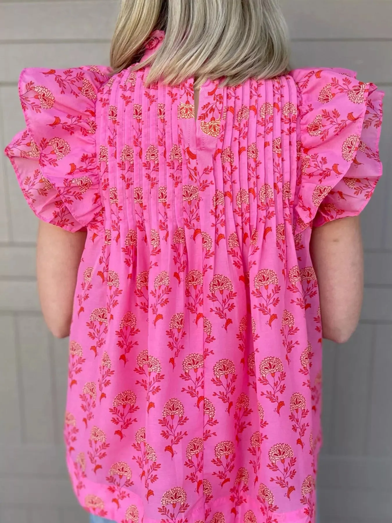 Floral Print Pleated Ruffled Flutter Sleeve Blouse sold by Charming Charlie product image thumbnail 4