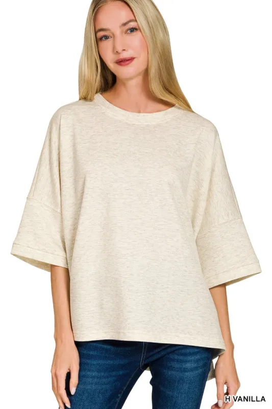 Zenana Scuba Round Neck Top With Side Slits made by Trendsi