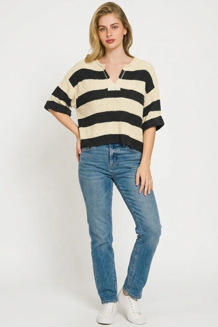 Zenana Split Neck Stripe Sweater sold by Charming Charlie product image thumbnail 3