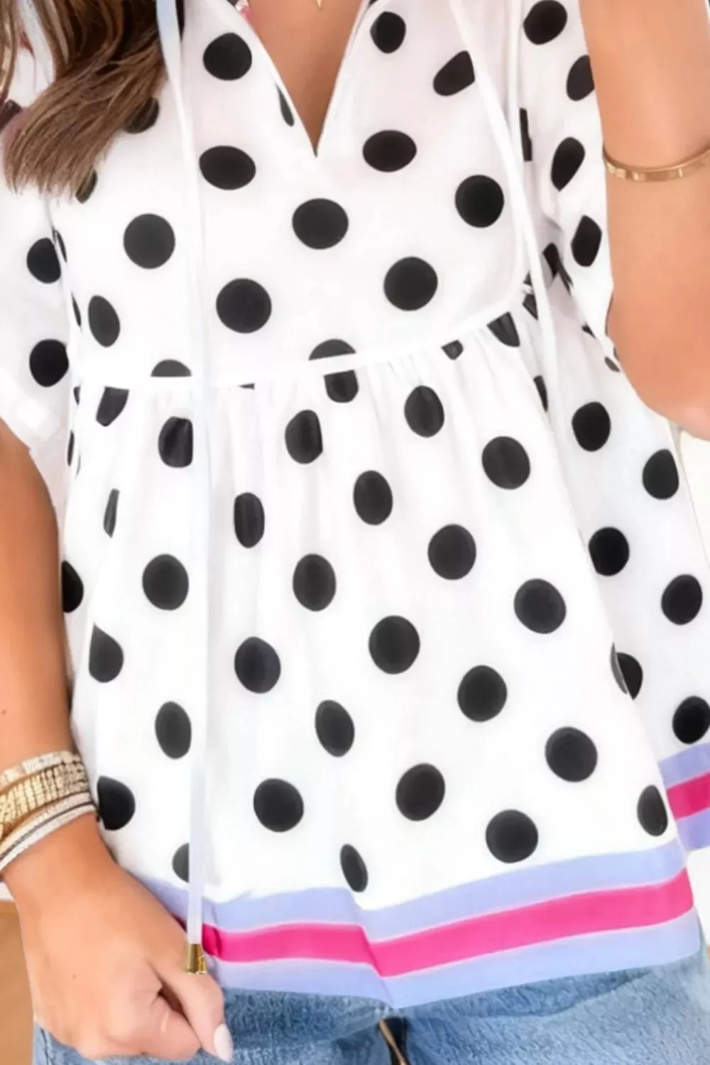 Polka Dot Print Tie-Neck Blouse sold by Charming Charlie product image thumbnail 2
