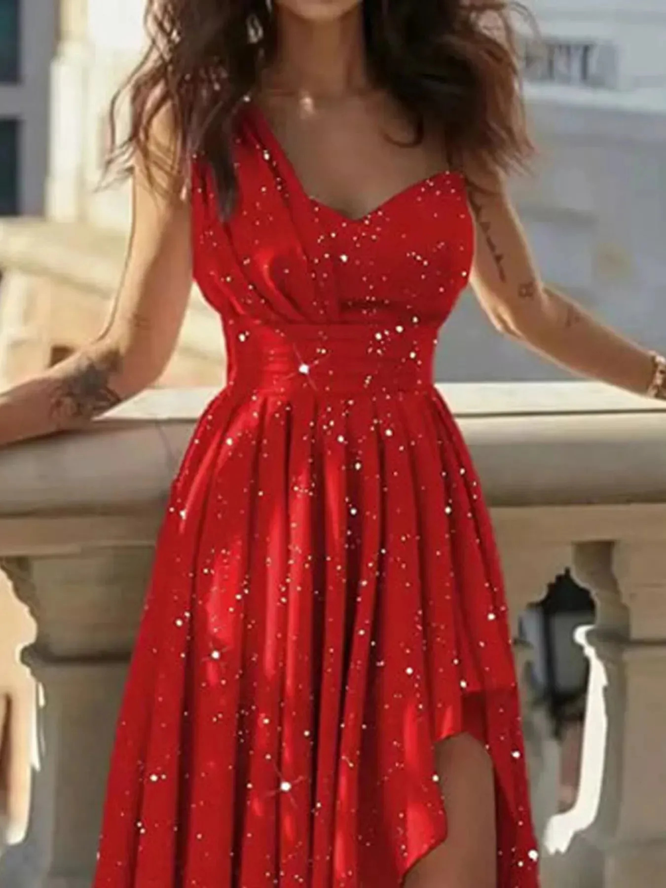 One-Shoulder Asymmetrical Hem Maxi Dress sold by Charming Charlie product image thumbnail 2
