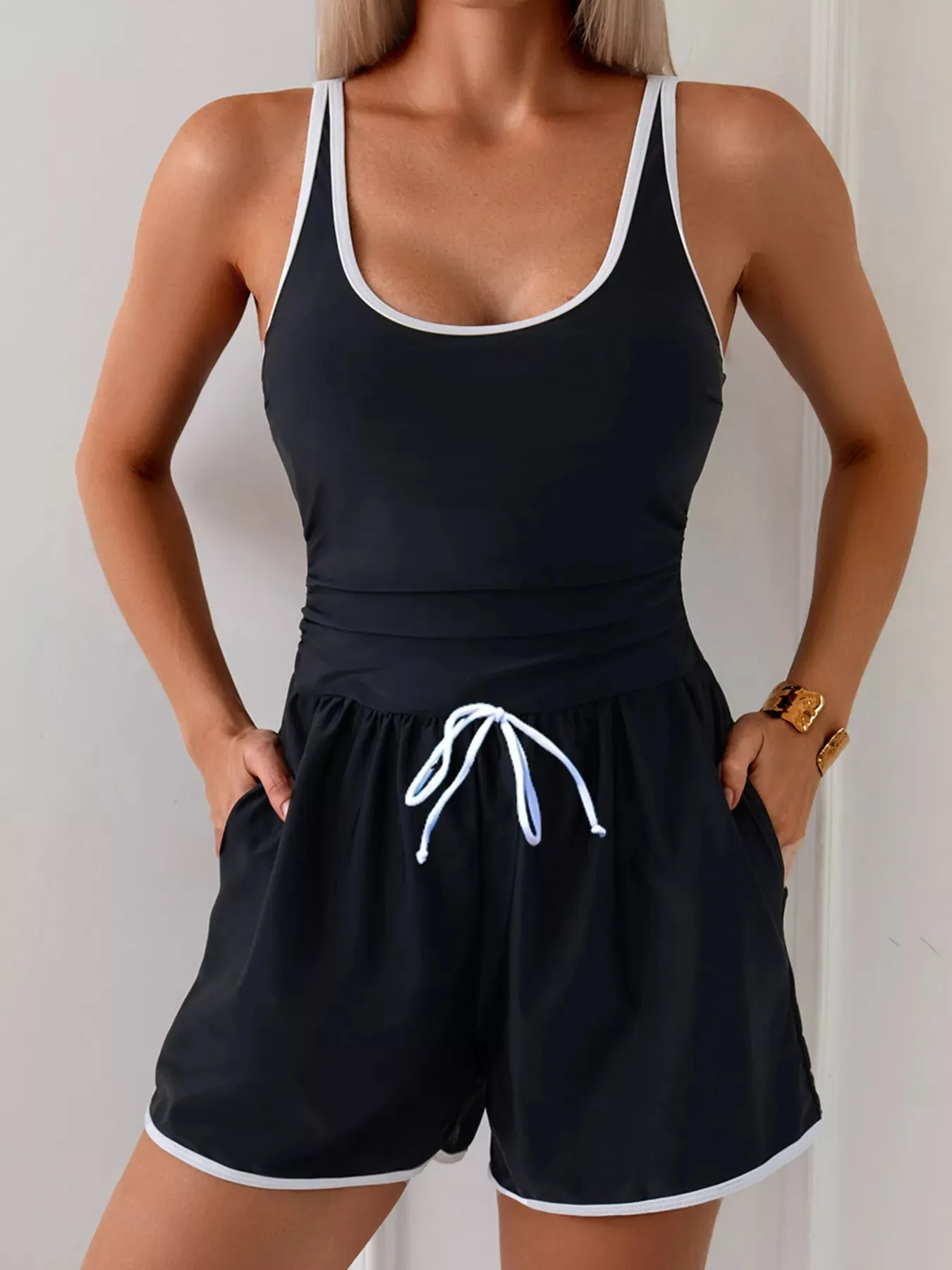 Contrast Trim Scoop Neck One-Piece Swimsuit sold by Charming Charlie product image thumbnail 4