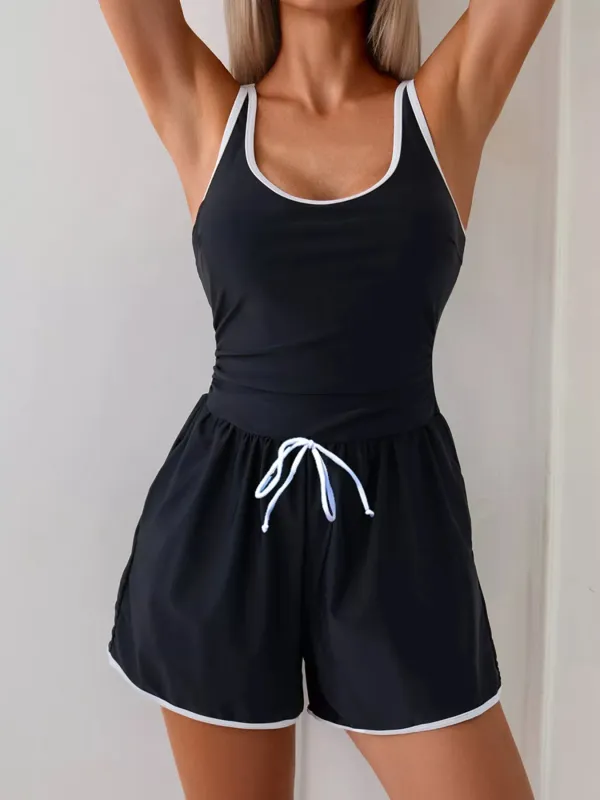 Contrast Trim Scoop Neck One-Piece Swimsuit made by Trendsi