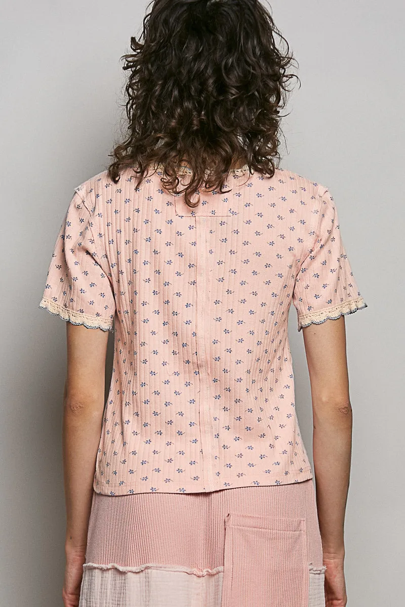 POL Floral V-Neck Short Sleeve Rib T-Shirt sold by Charming Charlie product image thumbnail 4