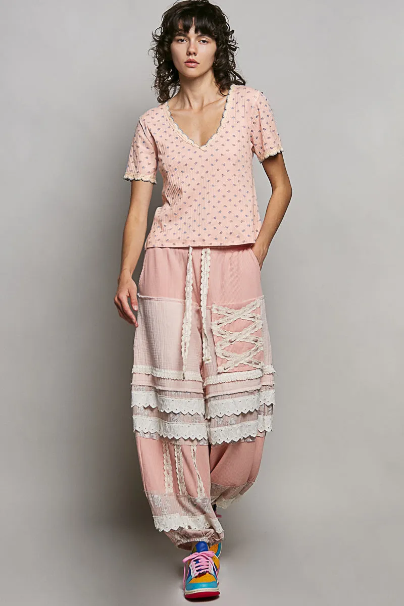 POL Floral V-Neck Short Sleeve Rib T-Shirt sold by Charming Charlie product image thumbnail 5