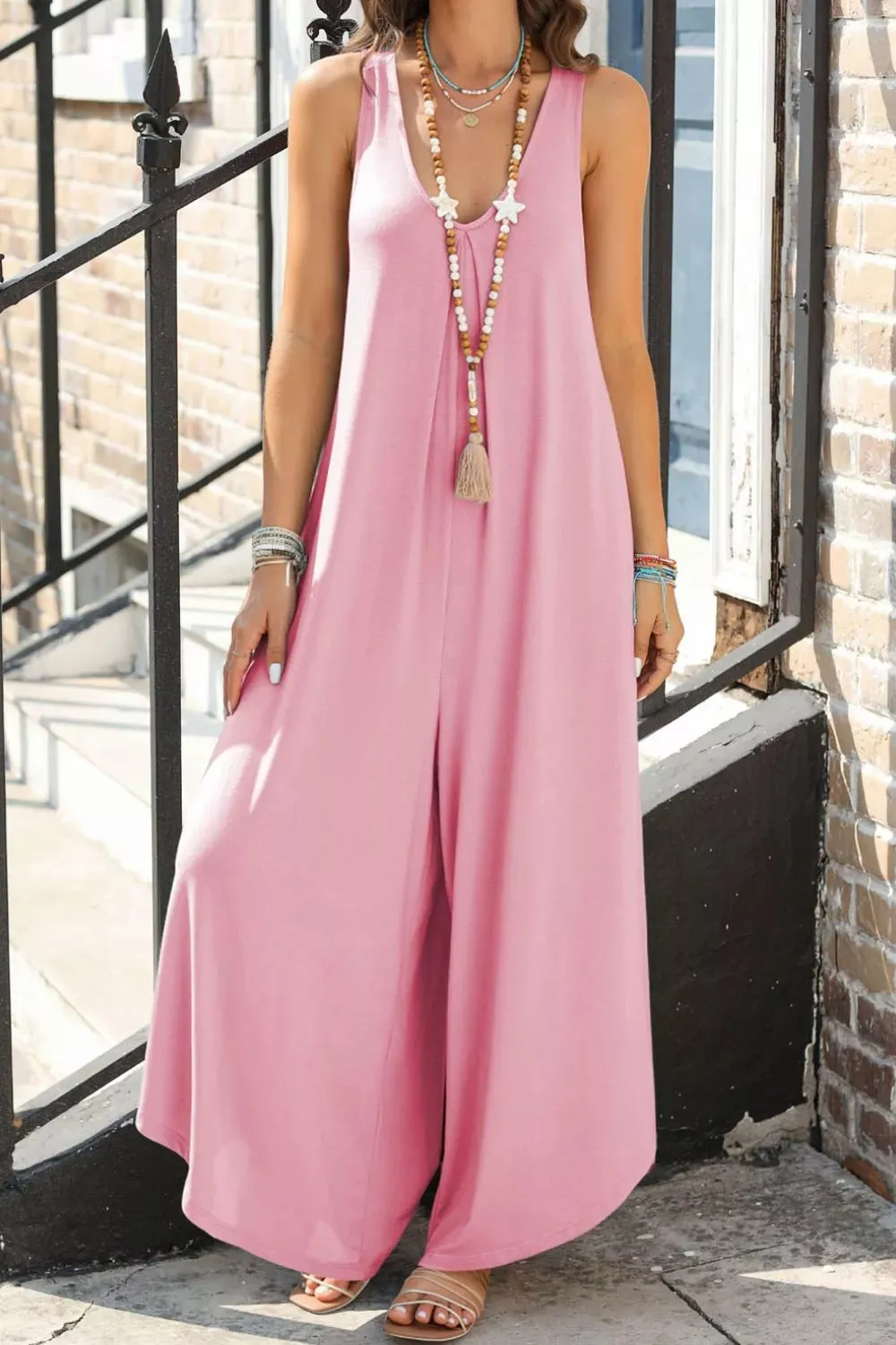 Sleeveless V Neck Pocketed Wide Leg Jumpsuit sold by Charming Charlie product image thumbnail 2