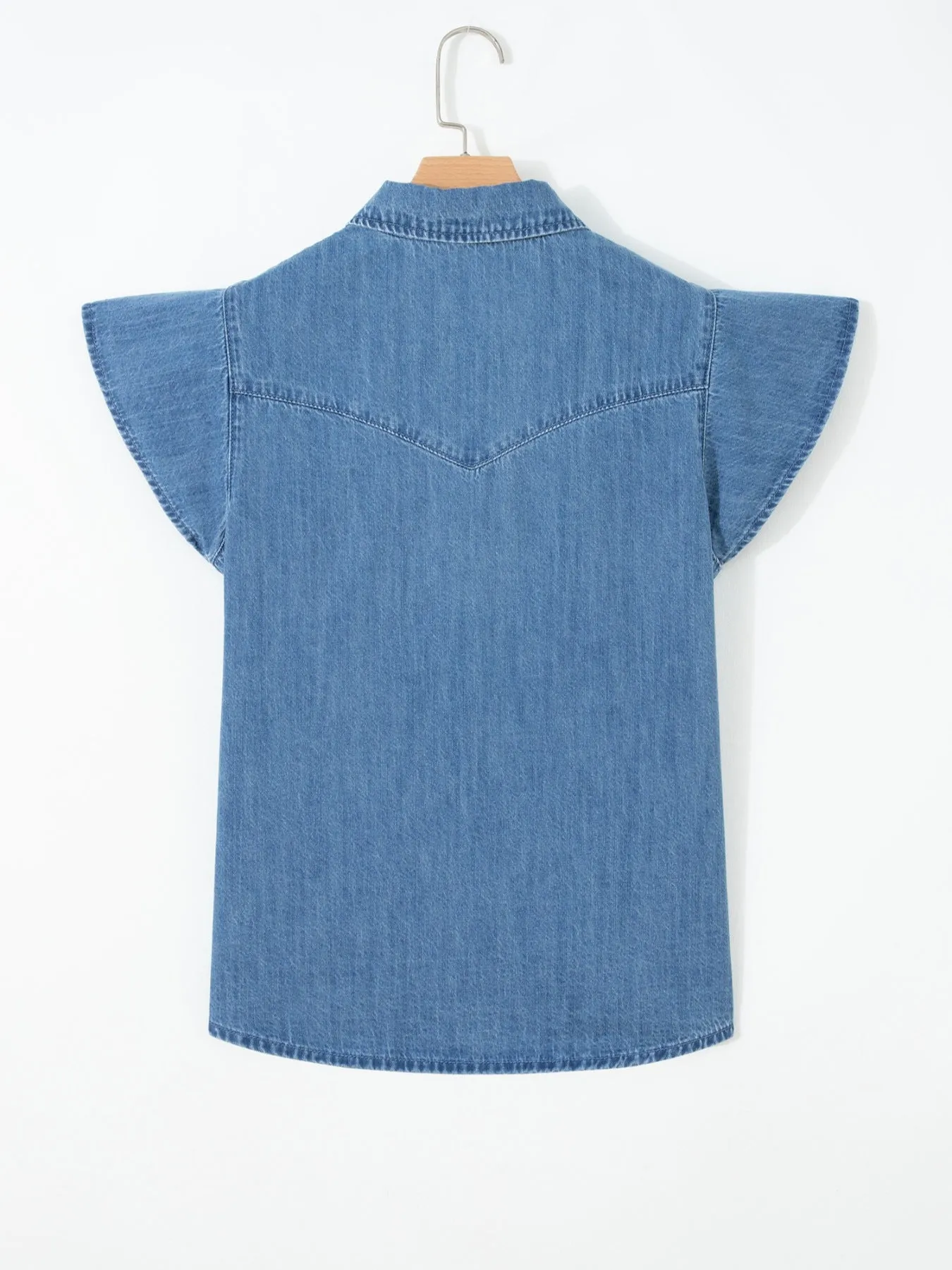 Ruffled Short Sleeve Denim Shirt sold by Charming Charlie product image thumbnail 4