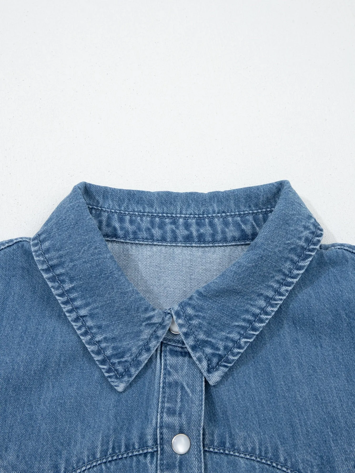 Ruffled Short Sleeve Denim Shirt sold by Charming Charlie product image thumbnail 5