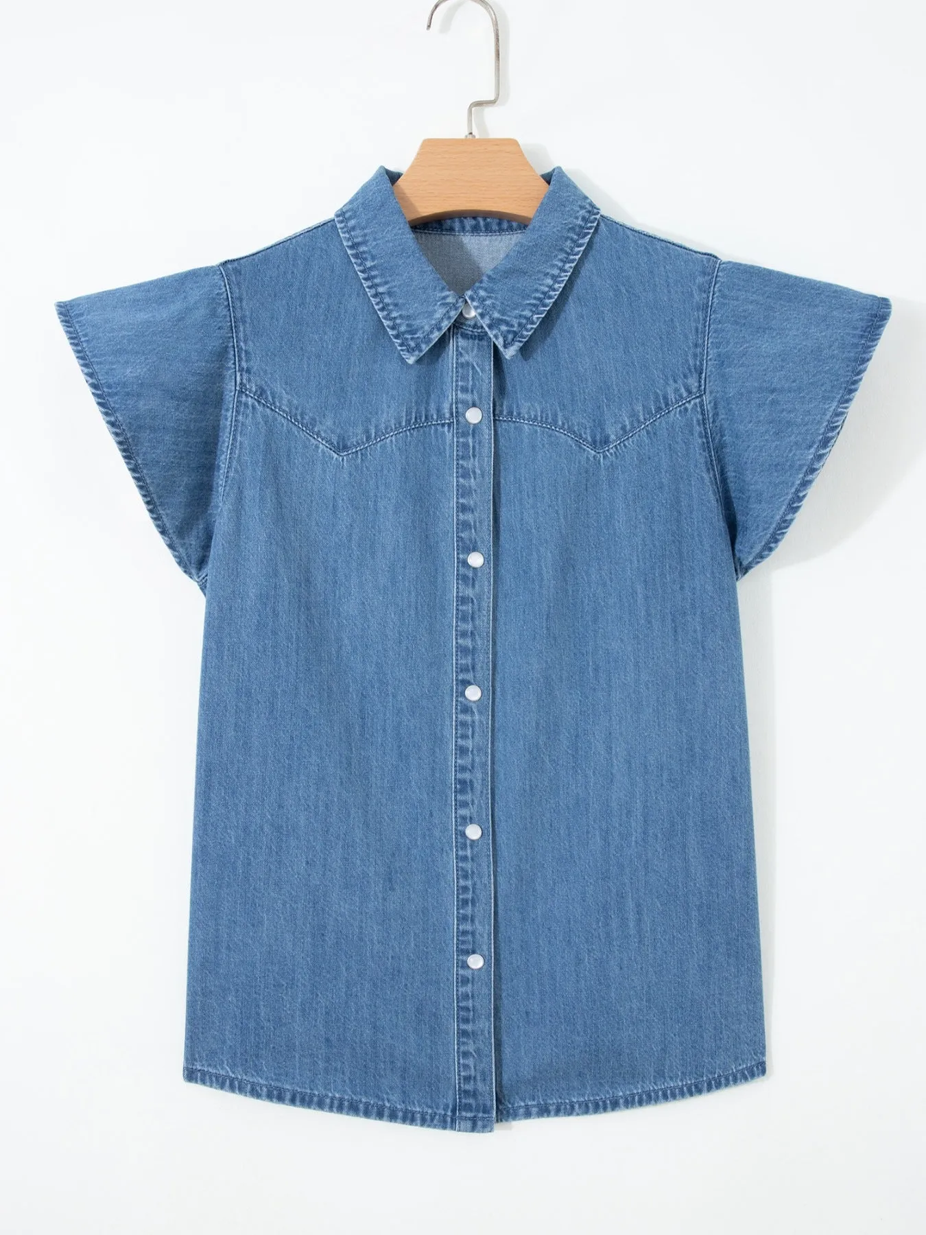 Ruffled Short Sleeve Denim Shirt sold by Charming Charlie product image thumbnail 3