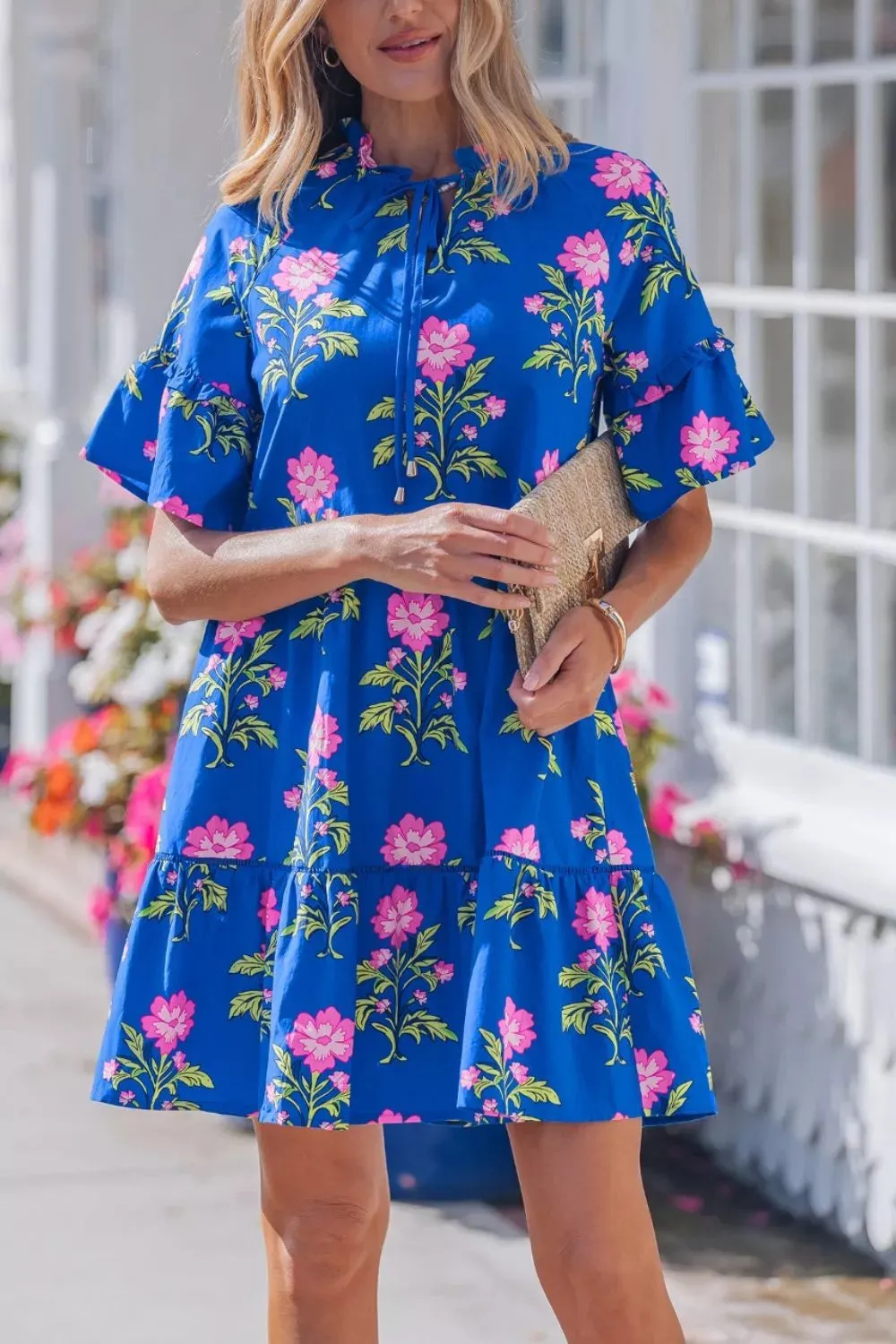 V Neck Short Sleeve Loose Flower Dress sold by Charming Charlie product image thumbnail 4