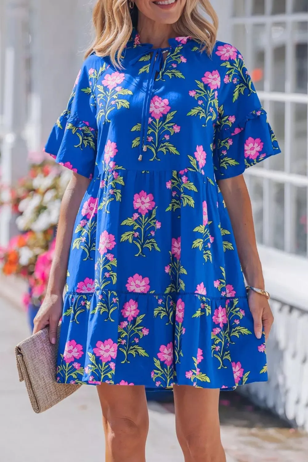 V Neck Short Sleeve Loose Flower Dress sold by Charming Charlie product image thumbnail 5