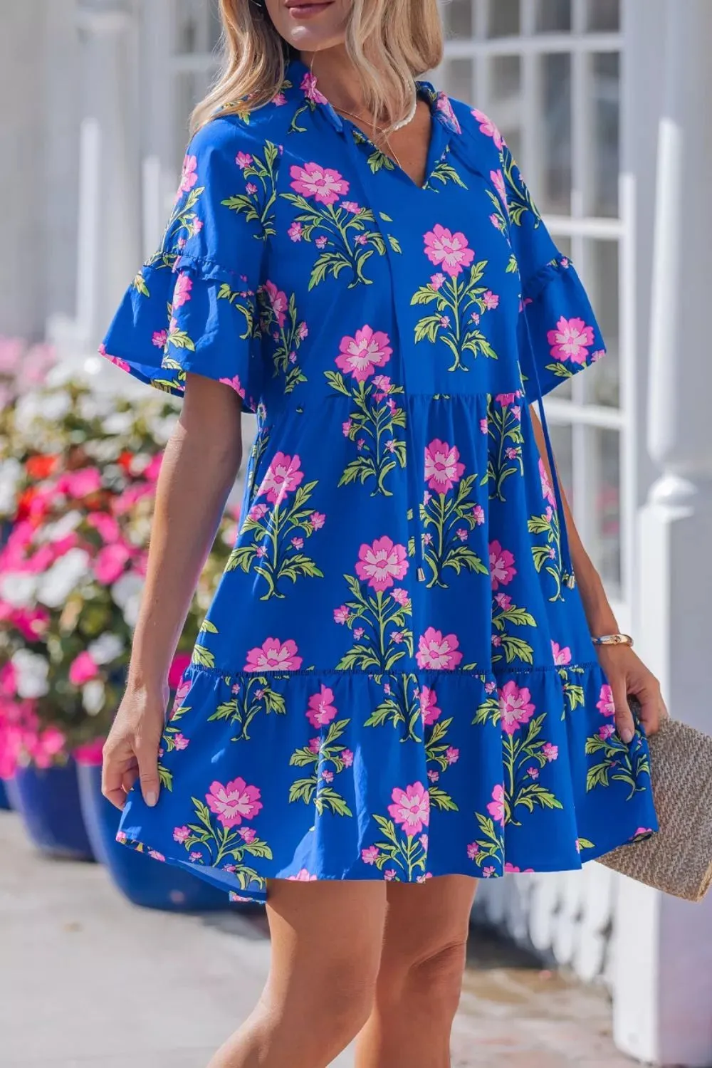 V Neck Short Sleeve Loose Flower Dress sold by Charming Charlie product image thumbnail 3