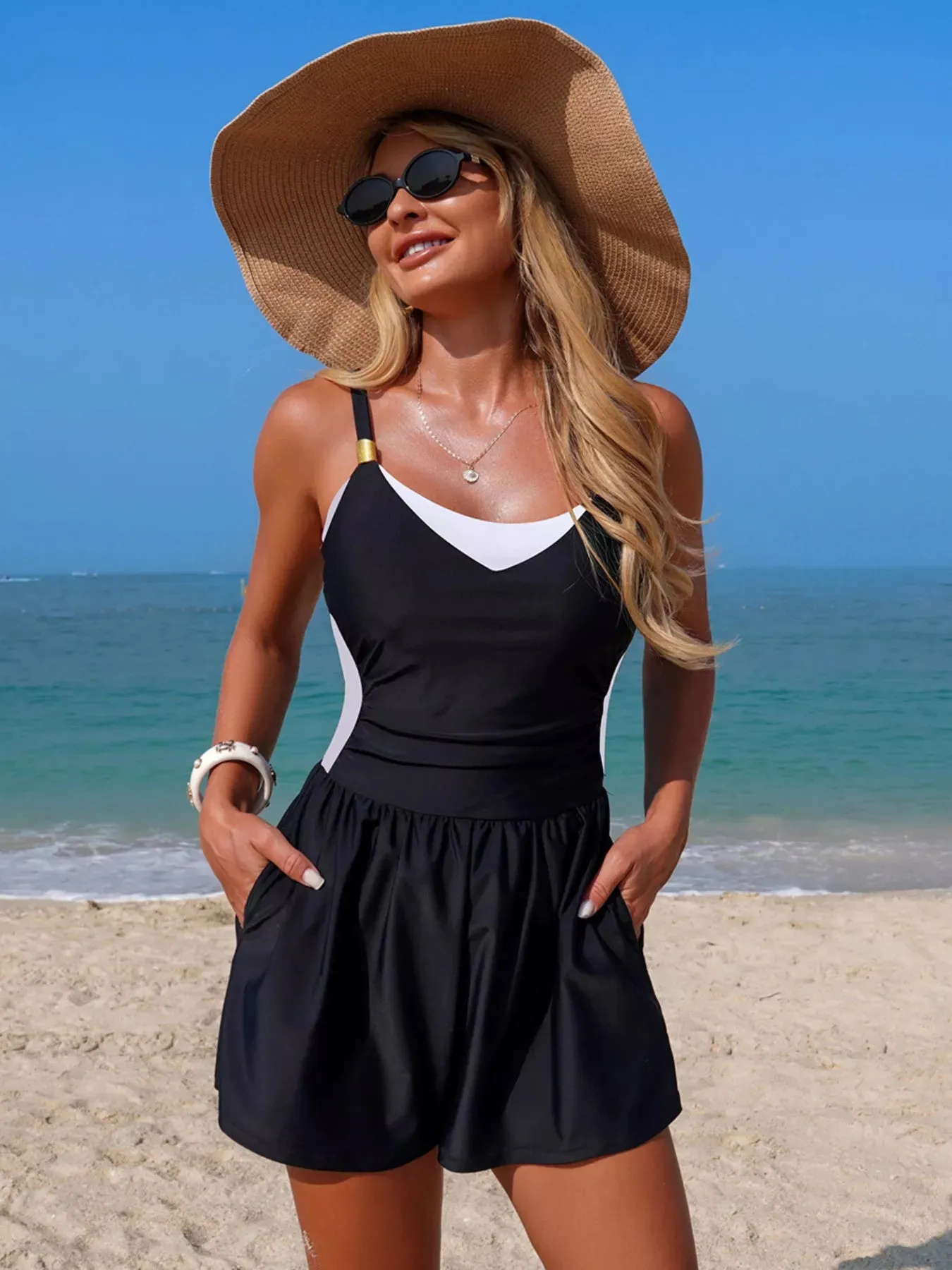 Color Block Adjustable Strap One-Piece Swimsuit sold by Charming Charlie product image thumbnail 4