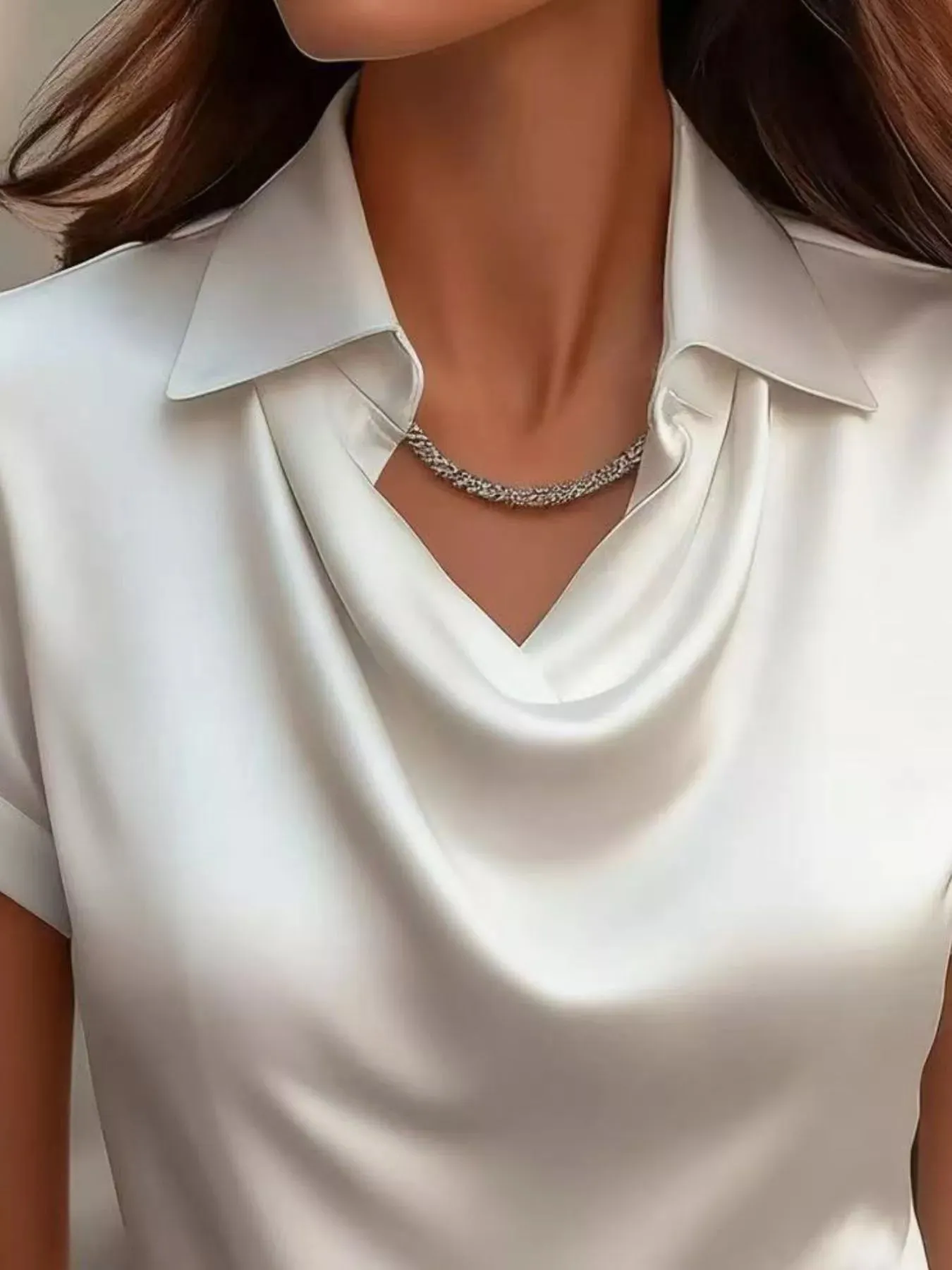 Full Size Cowl Neck Short Sleeve Satin Blouse Plus Size sold by Charming Charlie product image thumbnail 4