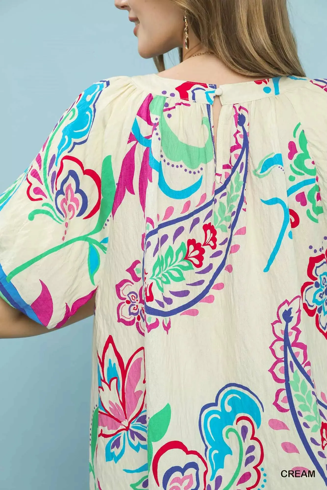 Umgee Border Print Puff Sleeve Blouse sold by Charming Charlie product image thumbnail 4