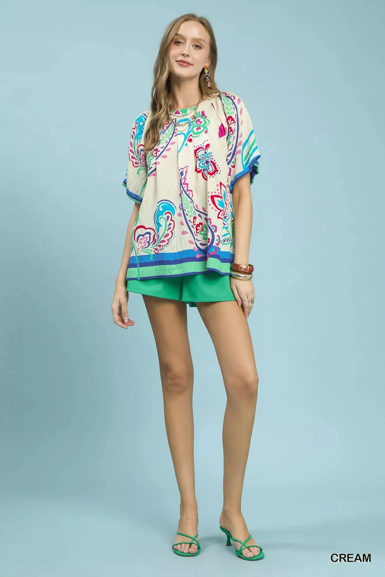 Umgee Border Print Puff Sleeve Blouse sold by Charming Charlie product image thumbnail 5