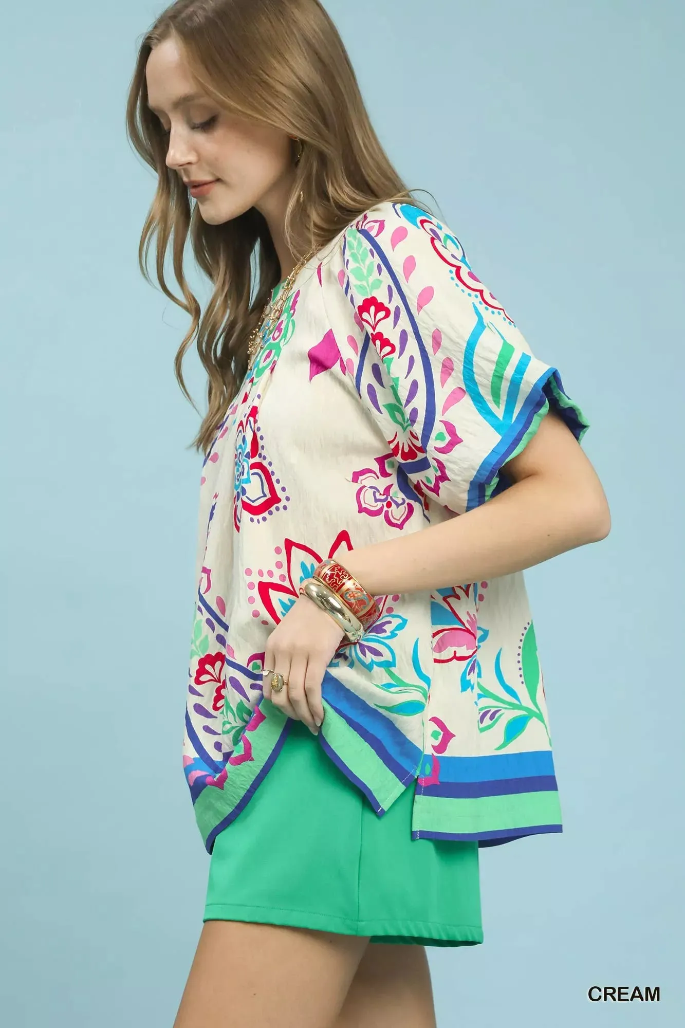 Umgee Border Print Puff Sleeve Blouse sold by Charming Charlie product image thumbnail 2