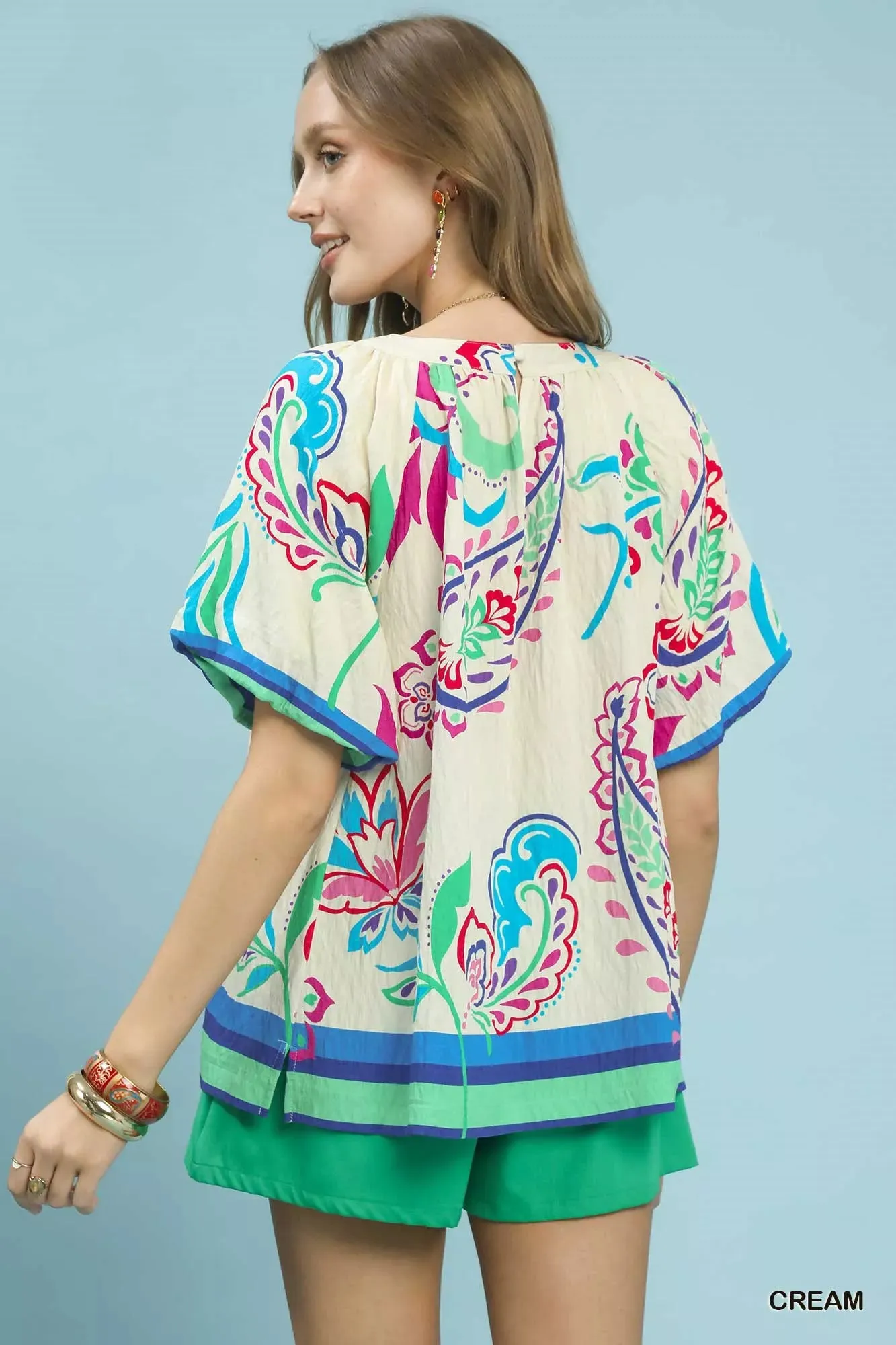 Umgee Border Print Puff Sleeve Blouse sold by Charming Charlie product image thumbnail 3