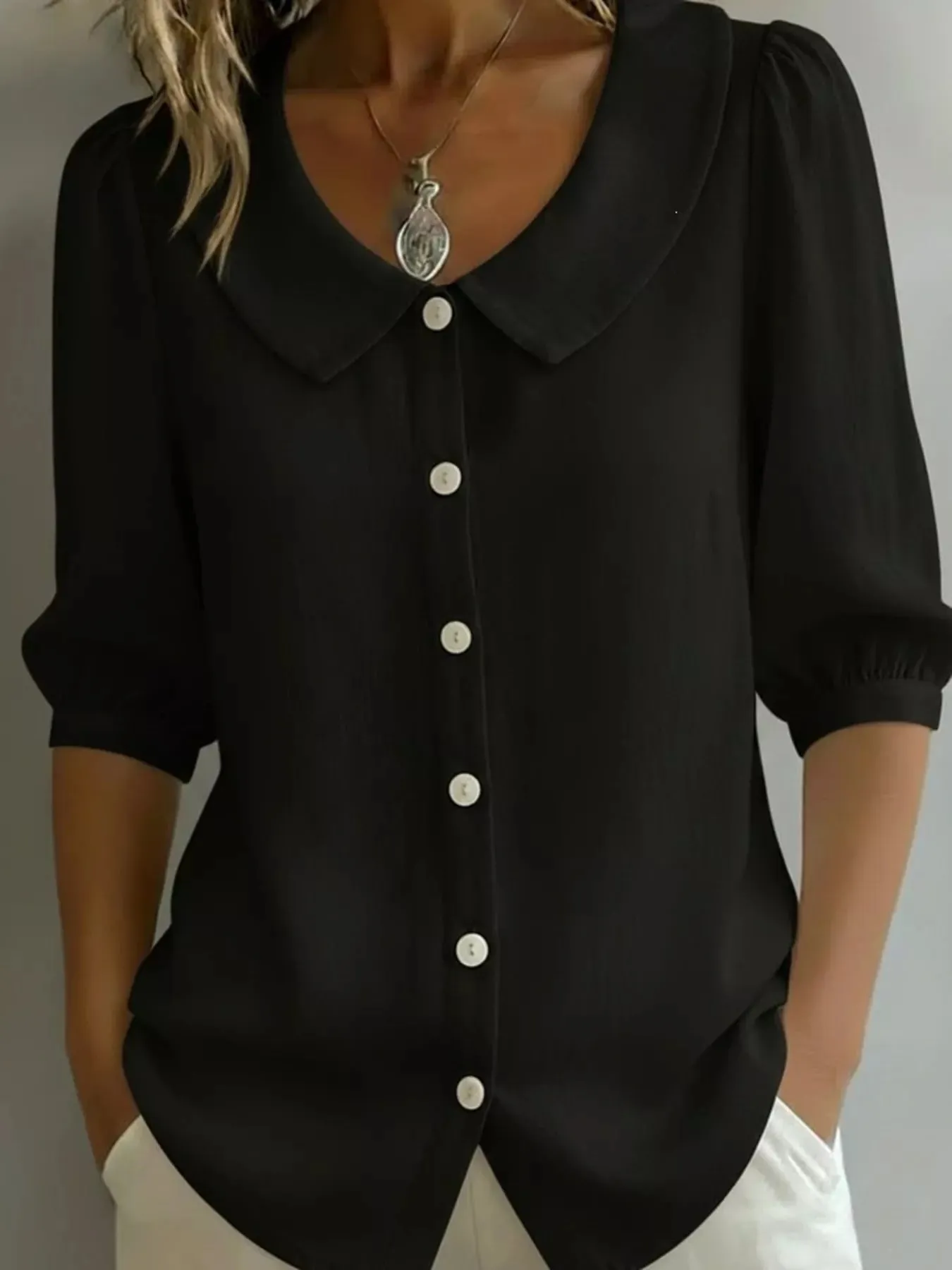 Full Size Peter Pan Collar Button-Down Shirt Plus Size sold by Charming Charlie product image thumbnail 4