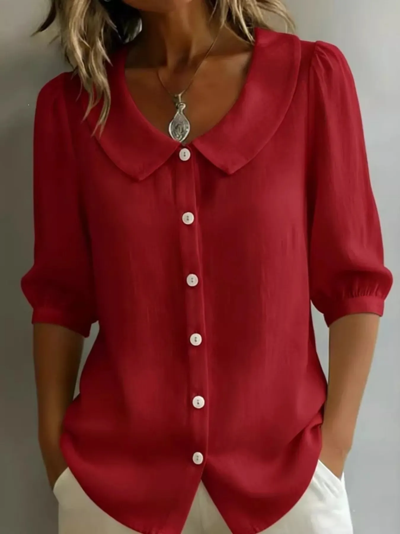 Full Size Peter Pan Collar Button-Down Shirt Plus Size sold by Charming Charlie