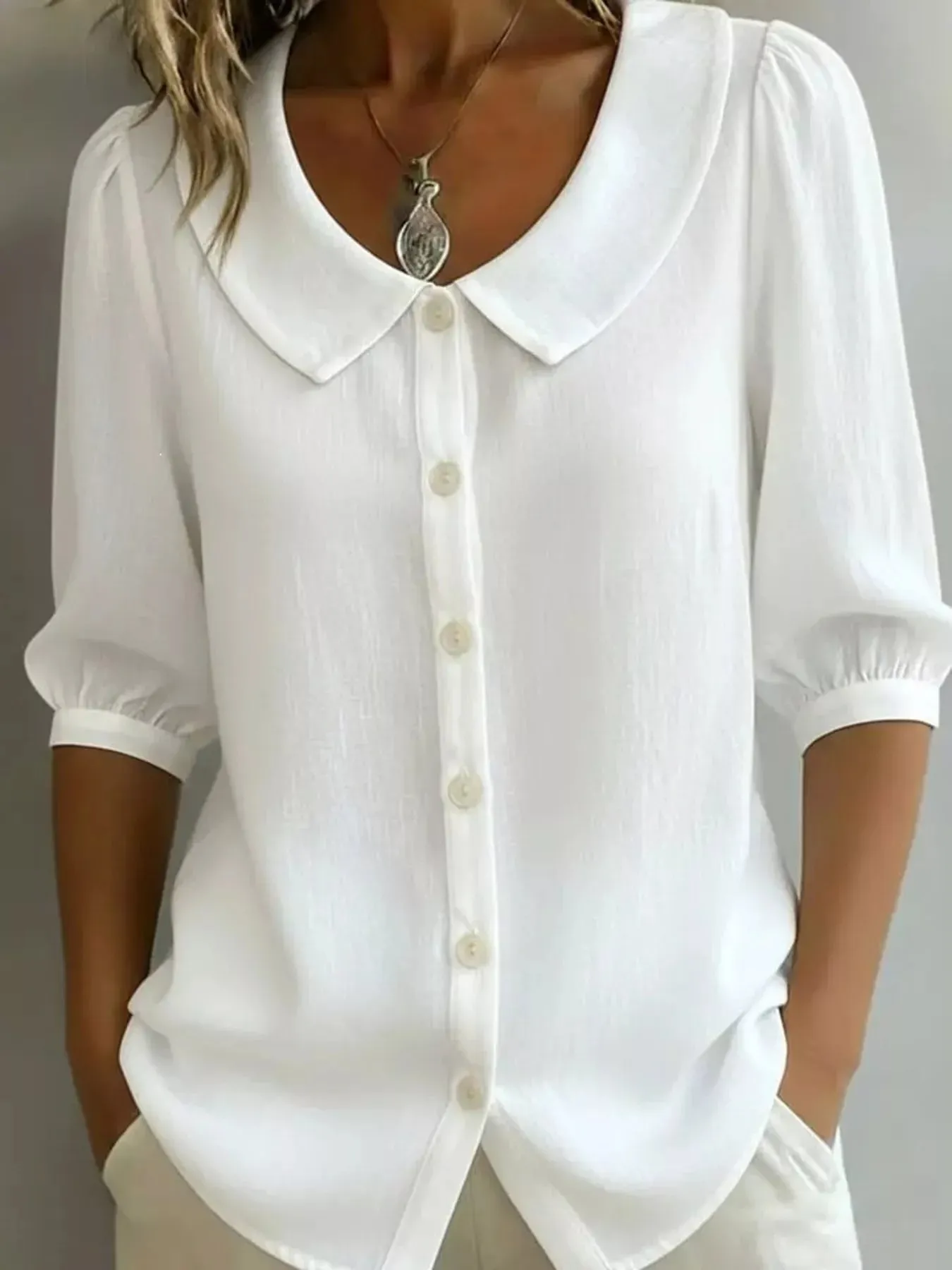 Full Size Peter Pan Collar Button-Down Shirt Plus Size sold by Charming Charlie product image thumbnail 5