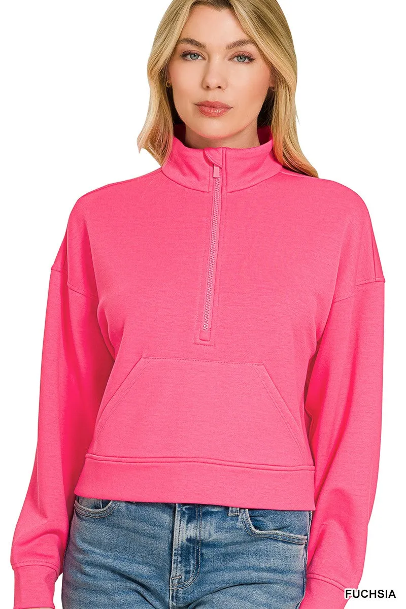 Zenana Scuba Half Zip Pullover With Kangaroo Pockets sold by Charming Charlie product image thumbnail 2