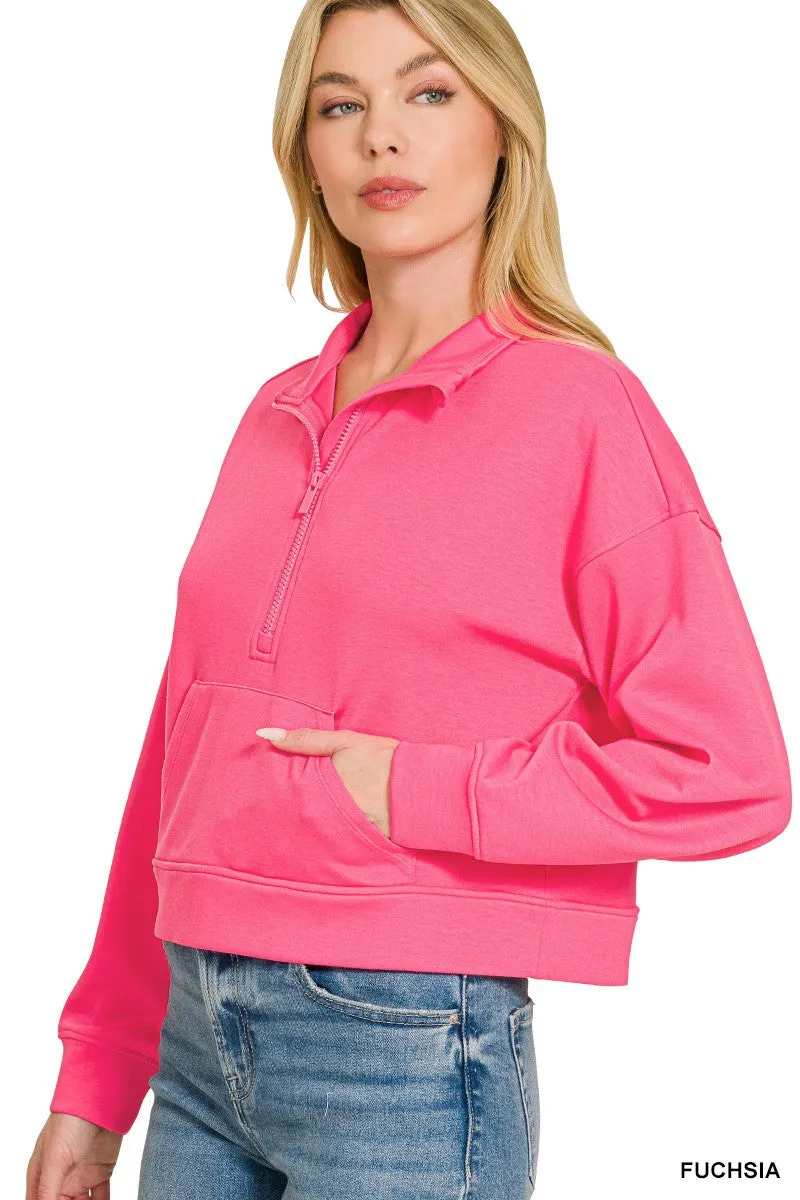 Zenana Scuba Half Zip Pullover With Kangaroo Pockets sold by Charming Charlie product image thumbnail 3
