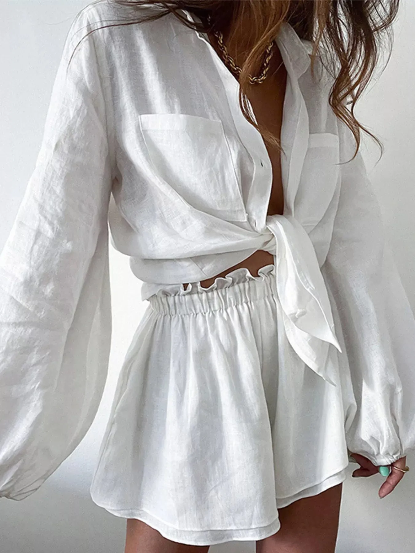 Button Up Long Sleeve Shirt and Shorts Set sold by Charming Charlie product image thumbnail 4