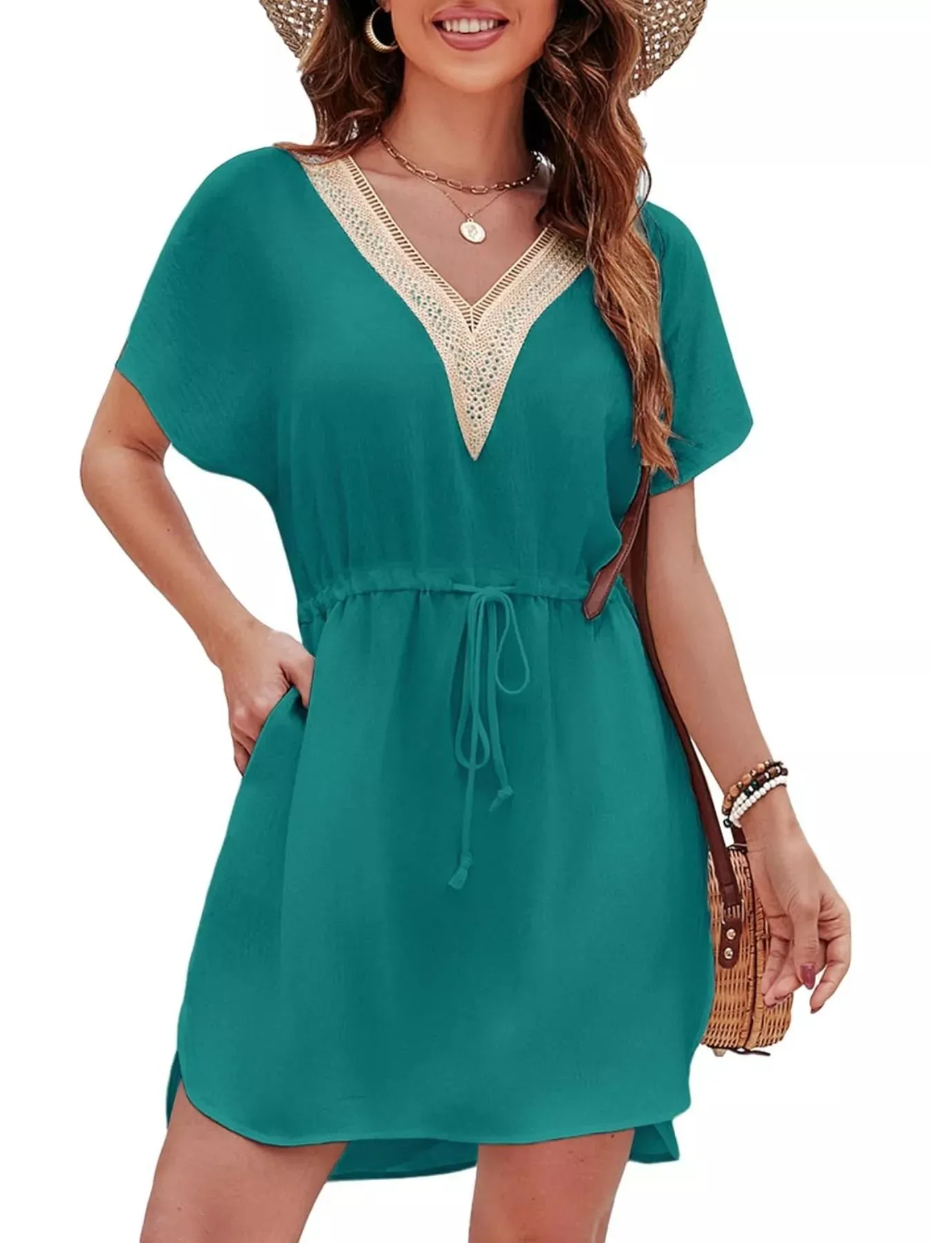 Drawstring Waist V-Neck Mini Dress sold by Charming Charlie