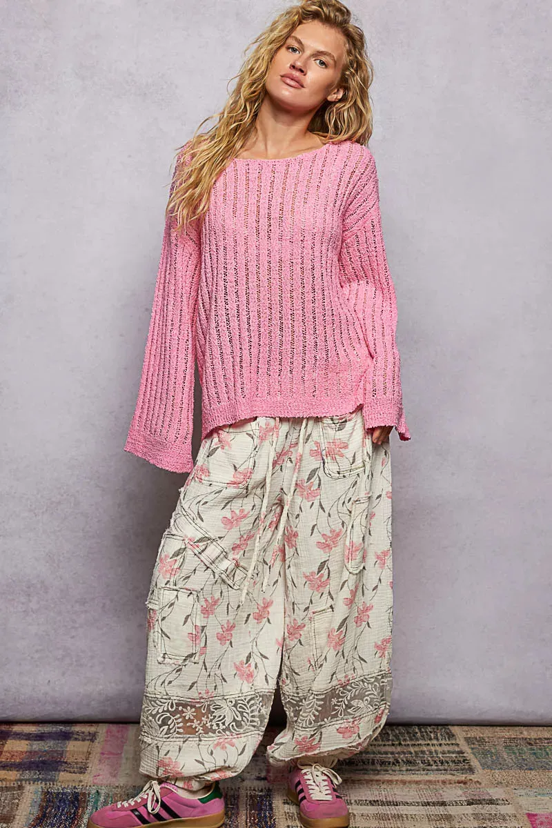 POL Round Neck Long Sleeve Open Weave Sweater sold by Charming Charlie