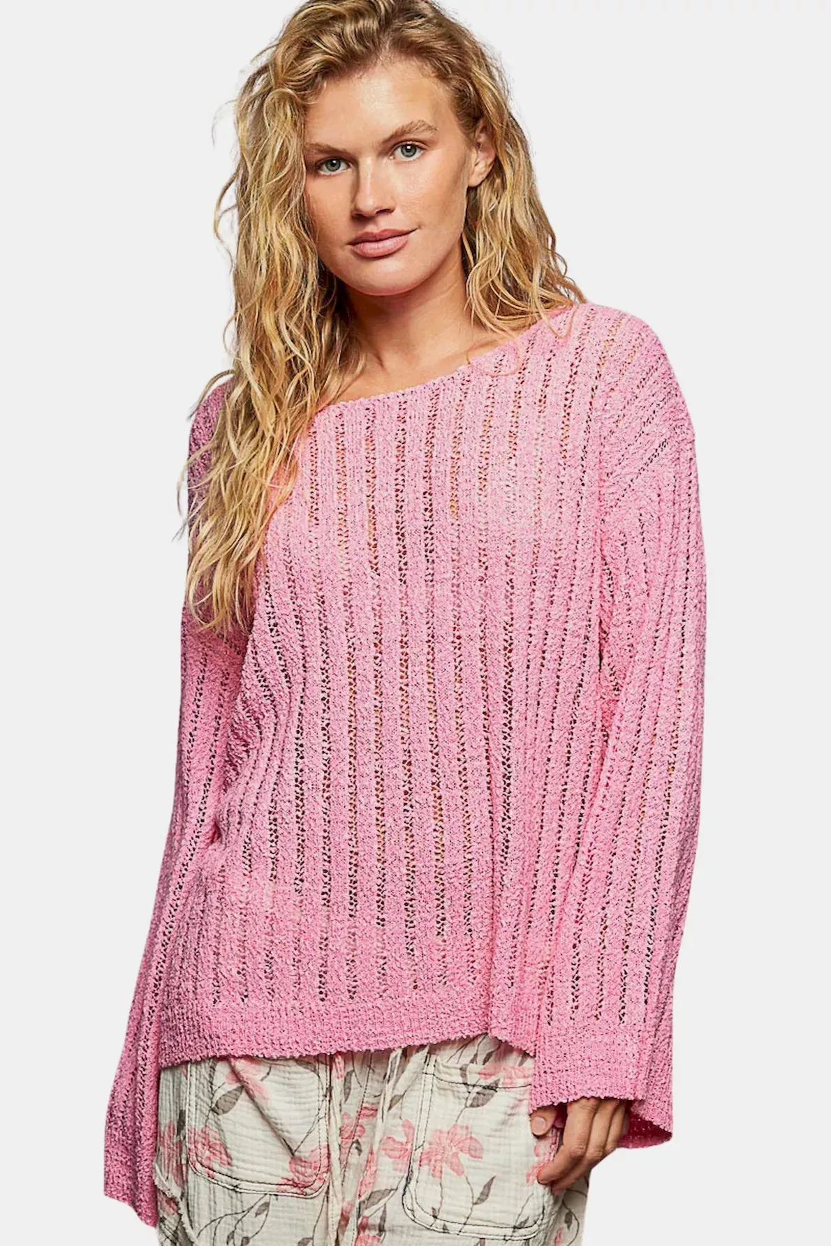 POL Round Neck Long Sleeve Open Weave Sweater sold by Charming Charlie product image thumbnail 2