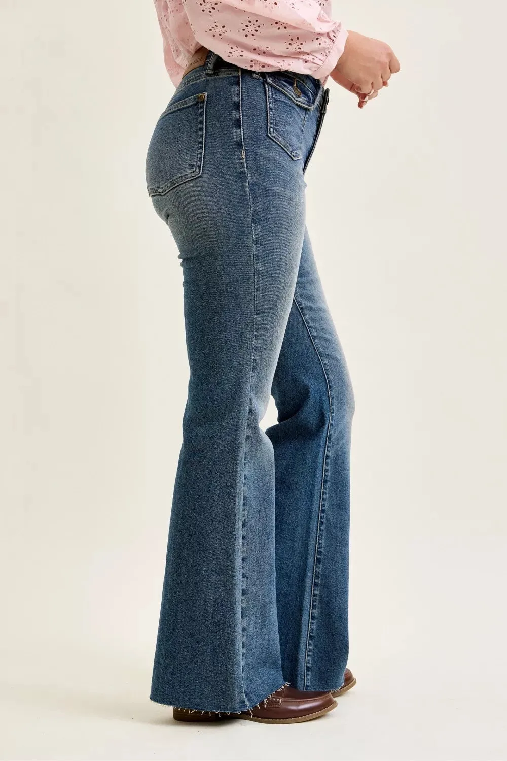 Judy Blue Mid Rise Flare Jeans with Front Flap Pockets sold by Charming Charlie product image thumbnail 2