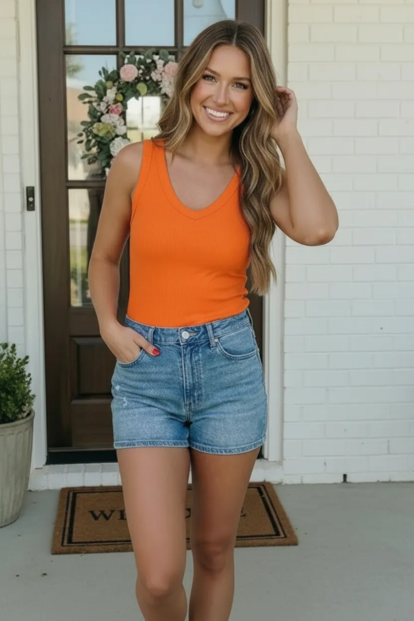 Sun Soaked Days Ribbed Tank in Orange sold by Charming Charlie product image thumbnail 3