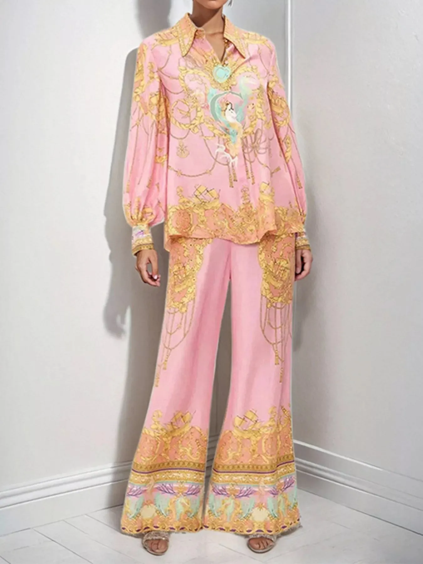 Printed Lantern Sleeve Top and Pants Set sold by Charming Charlie
