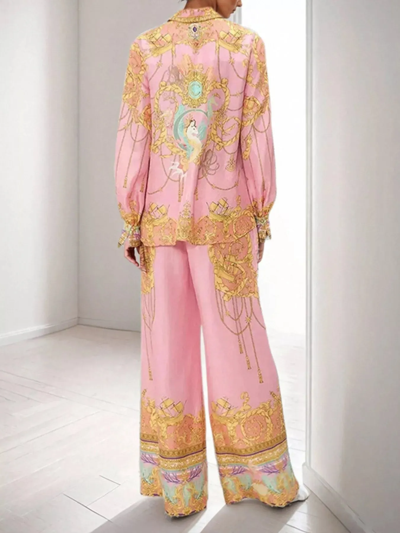 Printed Lantern Sleeve Top and Pants Set sold by Charming Charlie product image thumbnail 2
