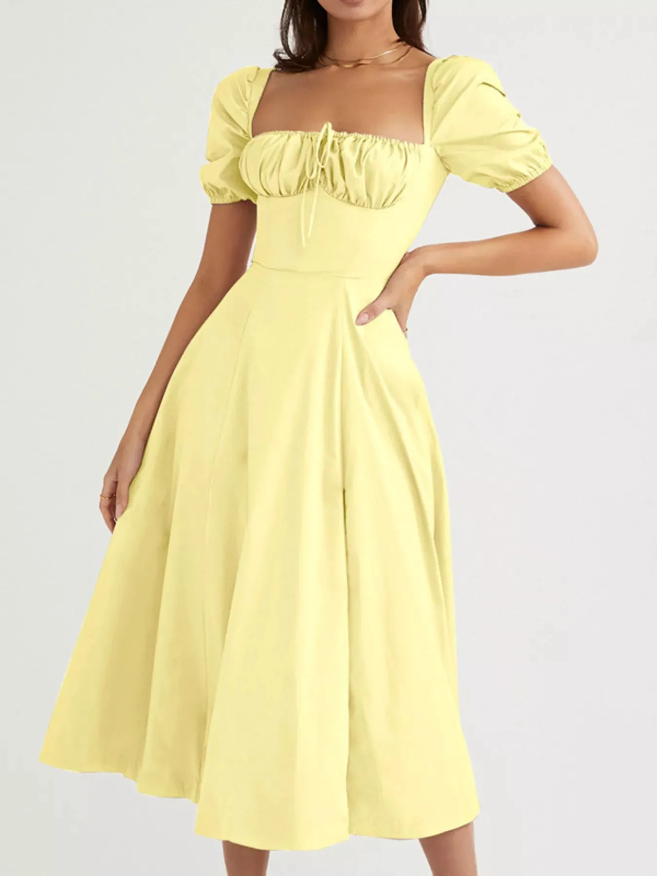 Puff Sleeve Tie Front Slit Midi Dress sold by Charming Charlie product image thumbnail 3