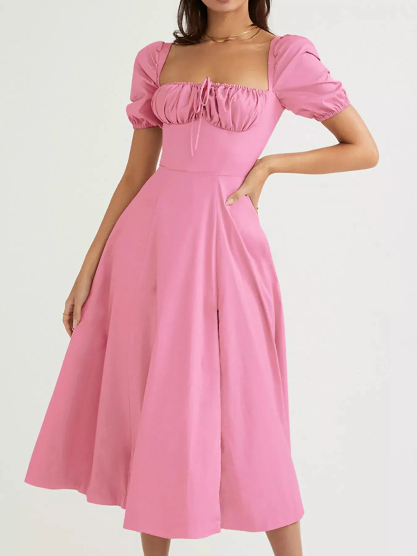 Puff Sleeve Tie Front Slit Midi Dress sold by Charming Charlie product image thumbnail 4