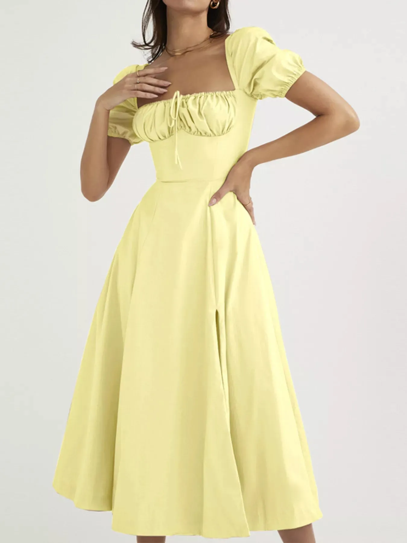 Puff Sleeve Tie Front Slit Midi Dress sold by Charming Charlie product image thumbnail 2