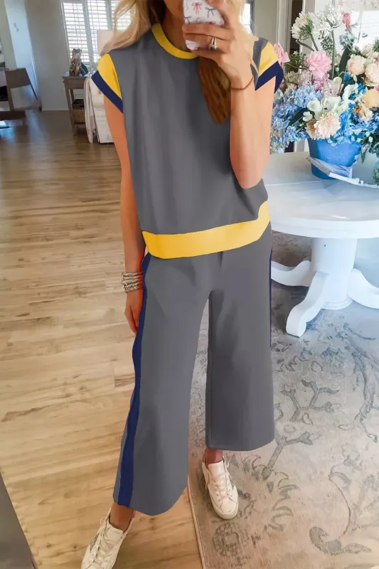 Contrast Trim Top and Pants Set made by Trendsi