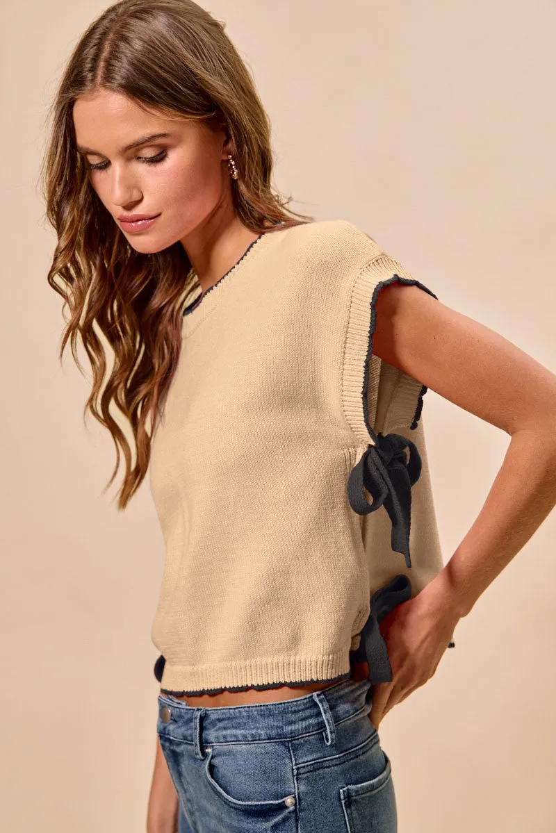 SO ME Lightweight Sweater Dolman Side Ribbon Tie Top sold by Charming Charlie