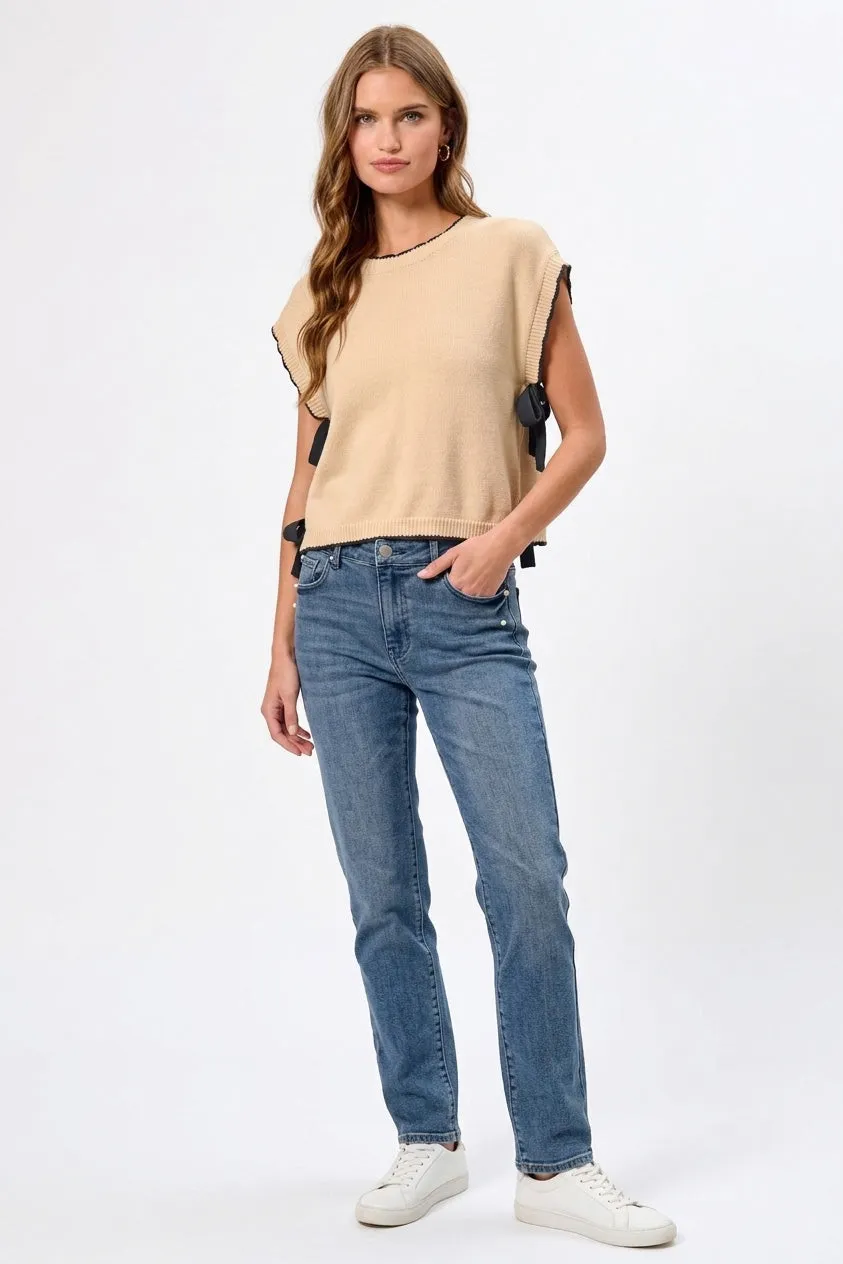 SO ME Lightweight Sweater Dolman Side Ribbon Tie Top sold by Charming Charlie product image thumbnail 2