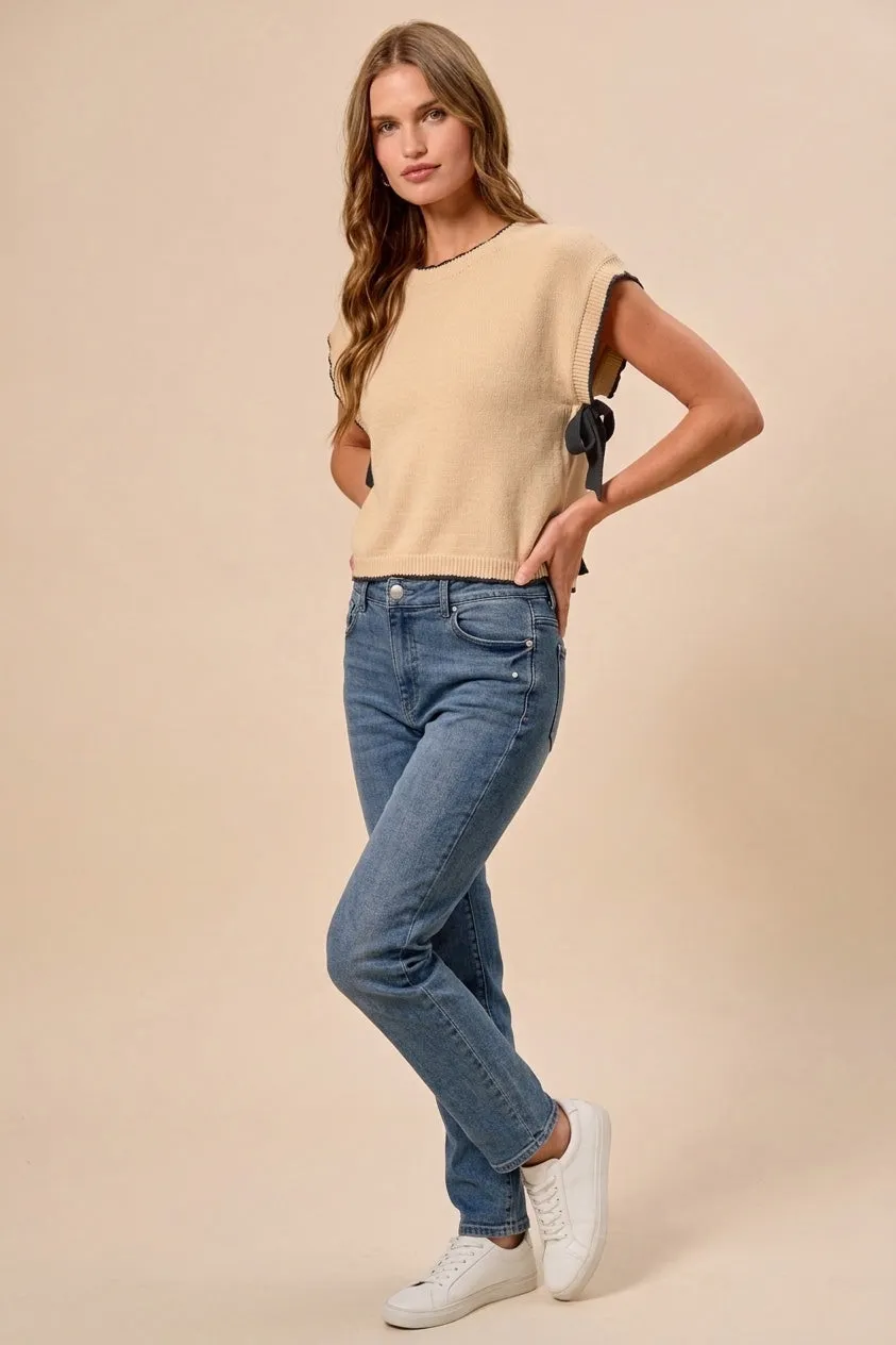 SO ME Lightweight Sweater Dolman Side Ribbon Tie Top sold by Charming Charlie product image thumbnail 3
