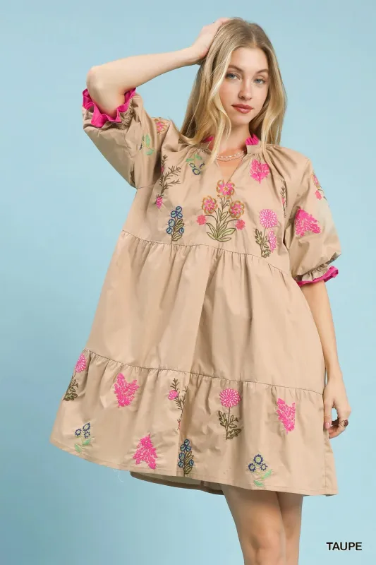 Umgee Embroidered Floral Tiered Dress made by Trendsi