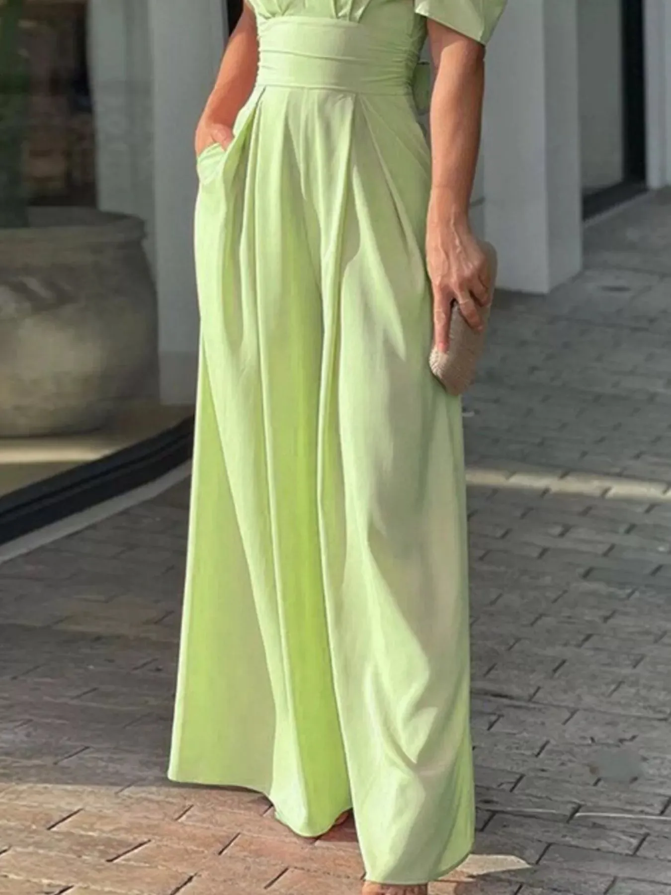Puff Sleeve Wide Leg Jumpsuit sold by Charming Charlie product image thumbnail 3