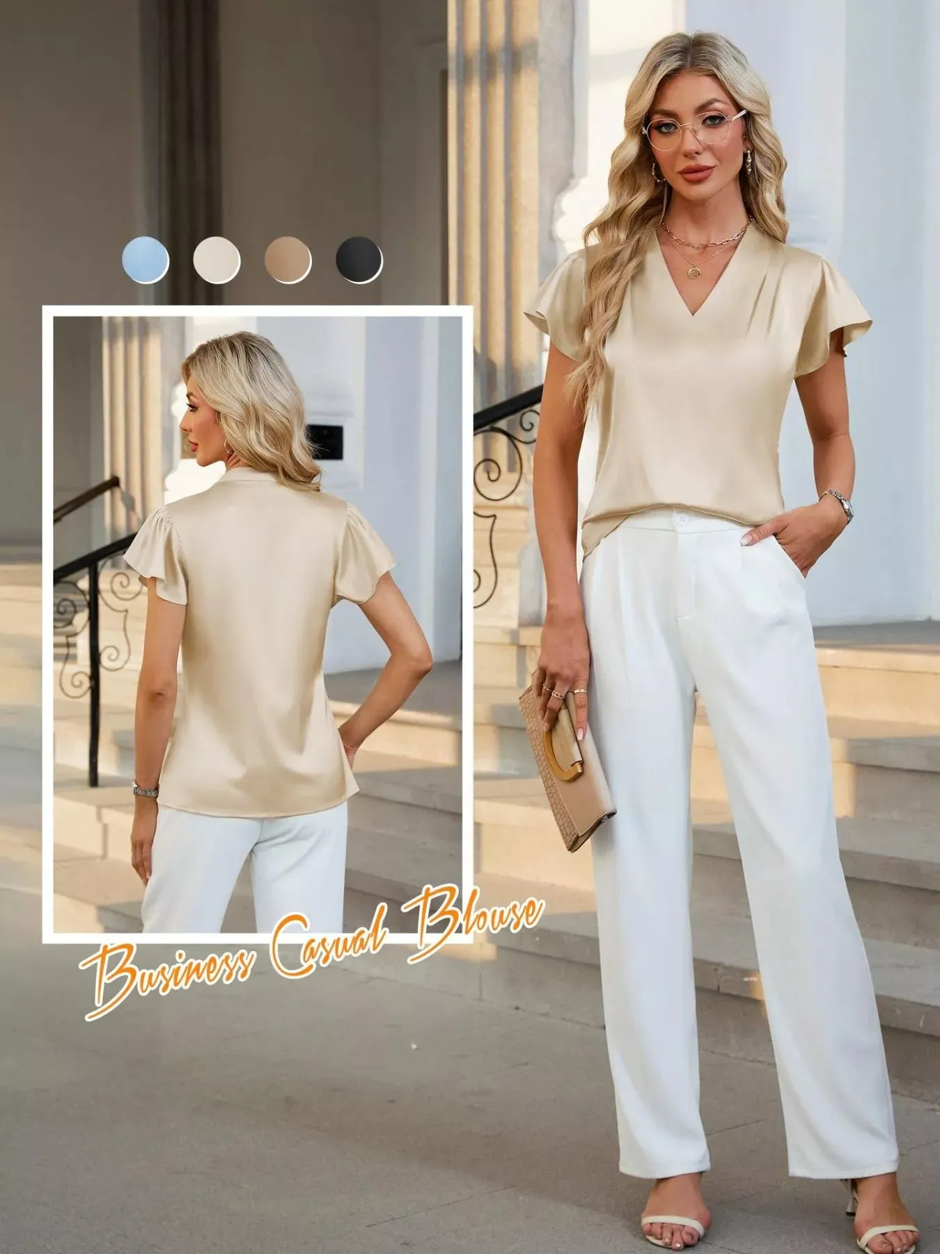 Satin V-Neck Flutter Sleeve Blouse sold by Charming Charlie product image thumbnail 3