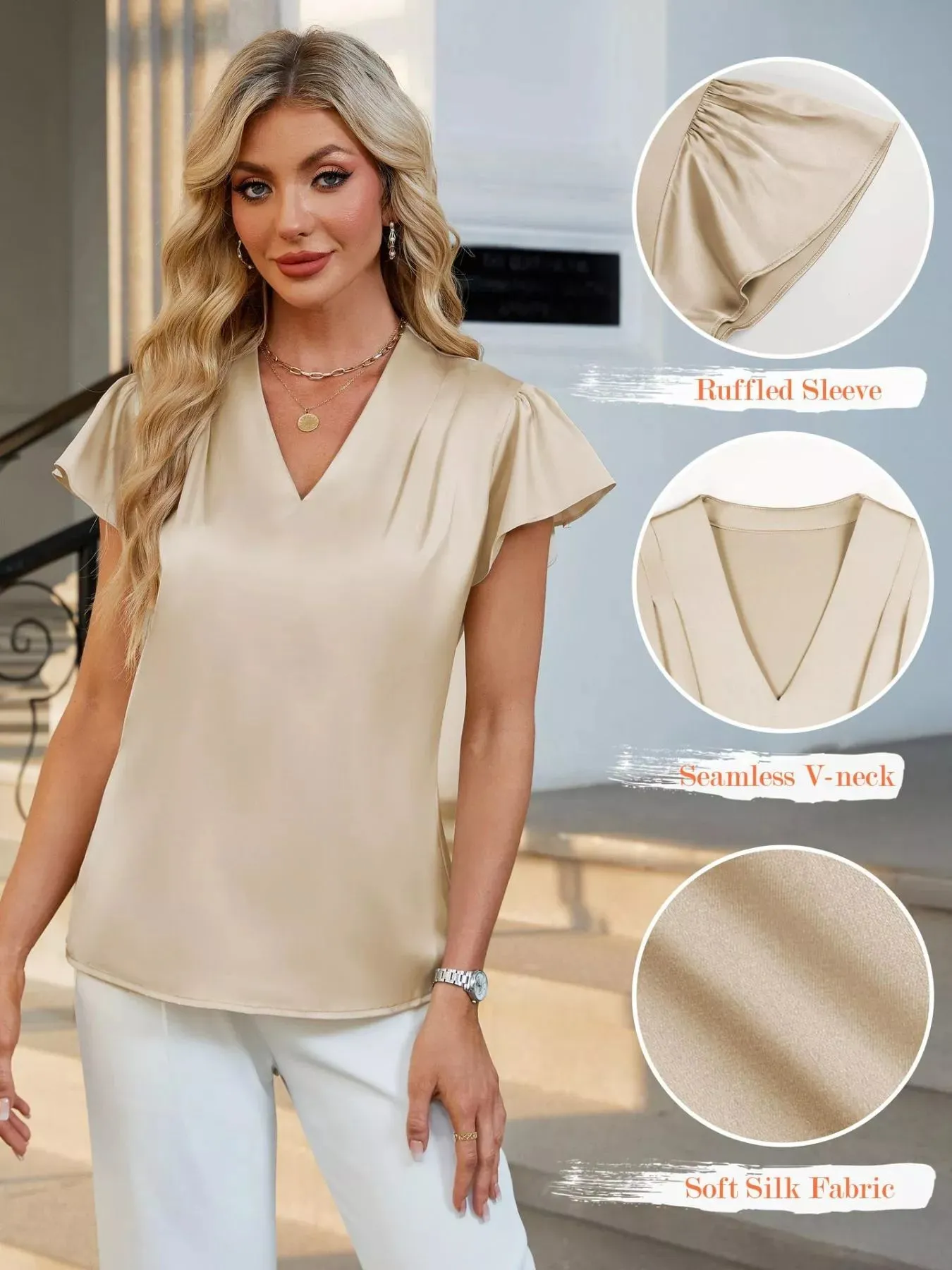Satin V-Neck Flutter Sleeve Blouse sold by Charming Charlie product image thumbnail 2