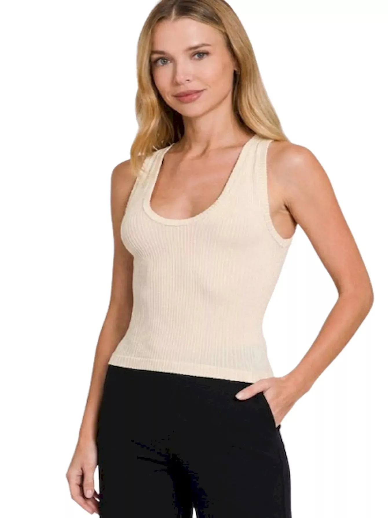 Zenana Ribbed Seamless Crop Tank sold by Charming Charlie product image thumbnail 3