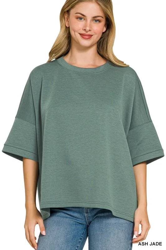 Zenana Full Size Scuba Round Neck Top With Side Slits Plus Size made by Trendsi